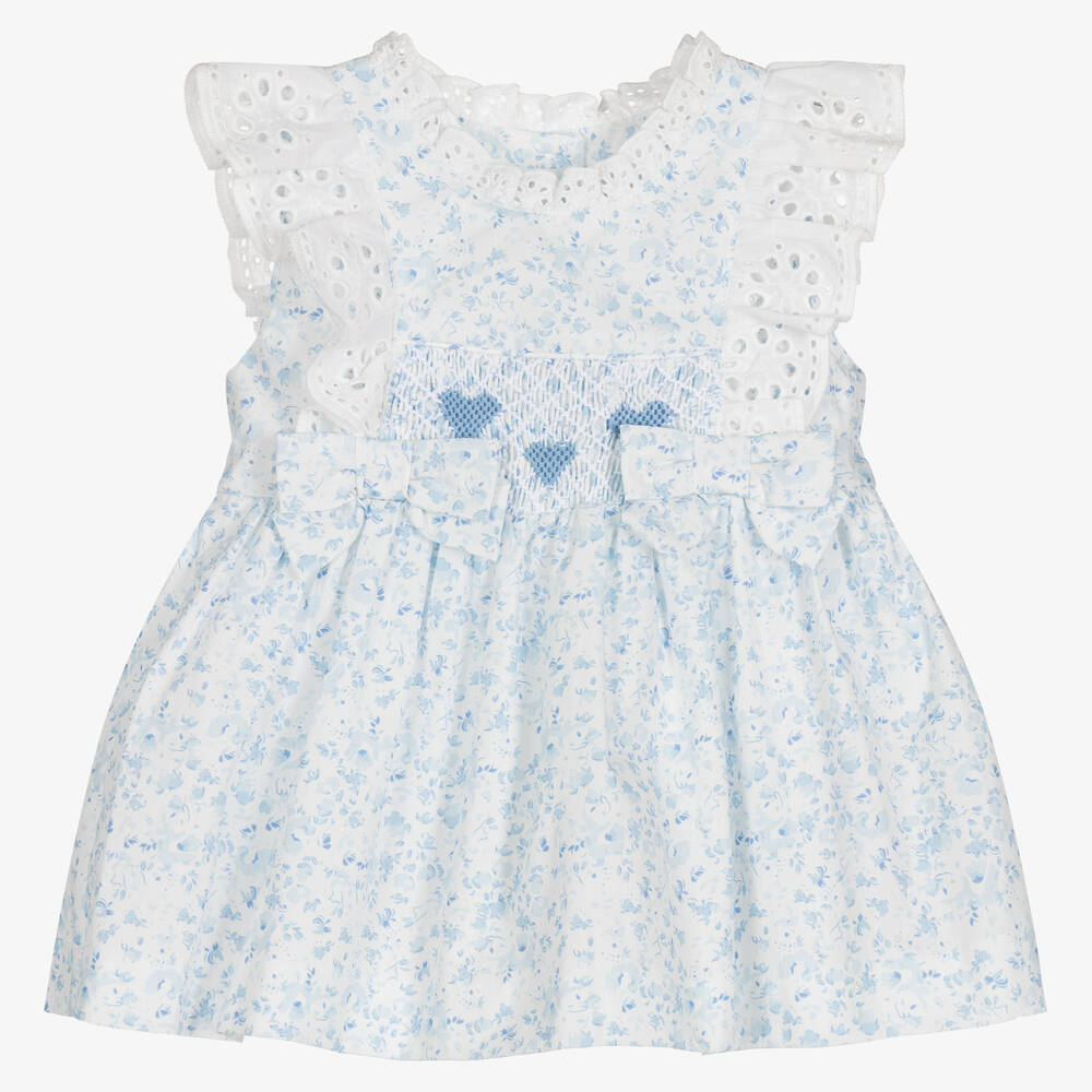 Caramelo Kids-Baby Girls Blue & White Floral Dress | Childrensalon Outlet