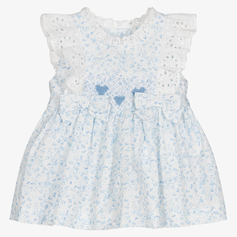 Caramelo Kids - Geblümtes Babykleid in Blau & Weiß | Childrensalon