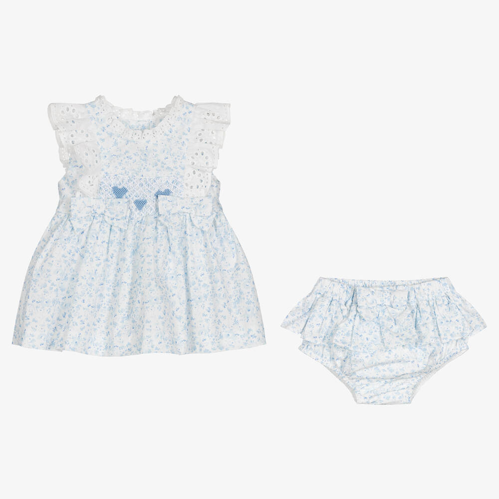 Caramelo Kids-Baby Girls Blue & White Floral Dress | Childrensalon Outlet