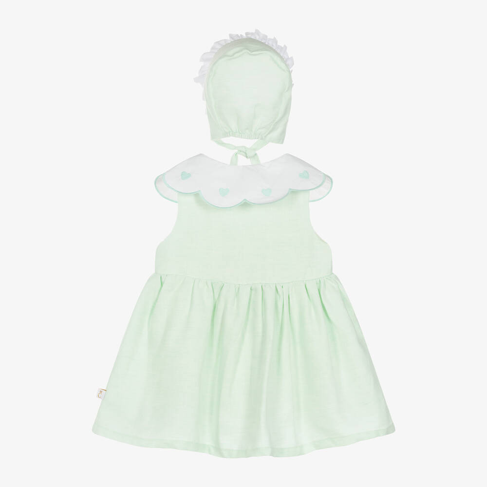 Caramelo Kids-Baby Girls Green Linen & Cotton Dress Set | Childrensalon Outlet