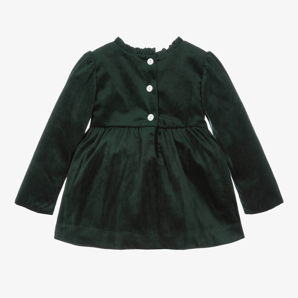 Caramelo Kids-فستان مطرز سموكينغ مخمل لون أخضر للمولودات | Childrensalon Outlet