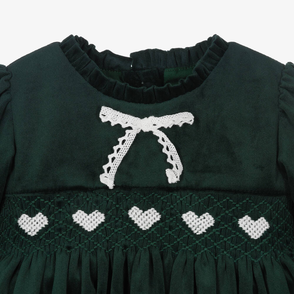 Caramelo Kids-فستان مطرز سموكينغ مخمل لون أخضر للمولودات | Childrensalon Outlet