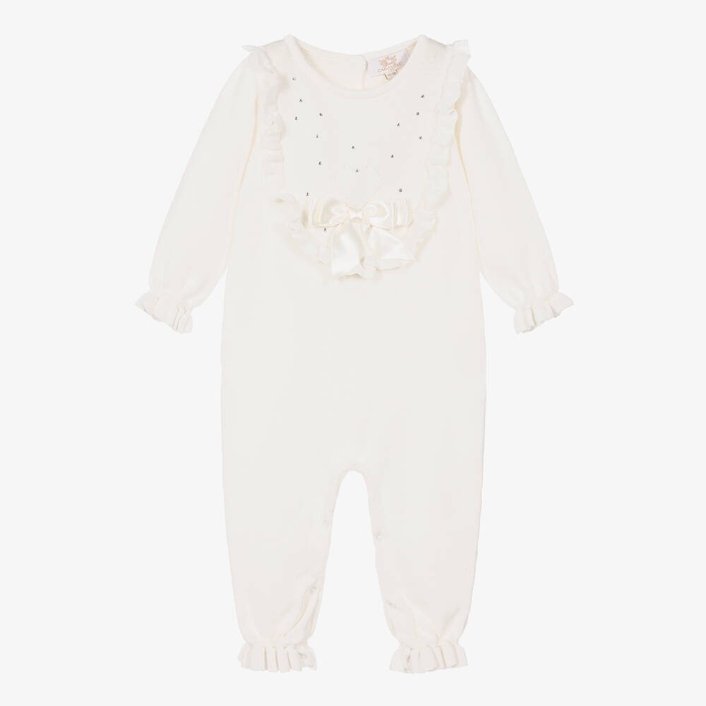 Caramelo Kids-Baby Girls Ivory Cotton Knit Romper | Childrensalon Outlet