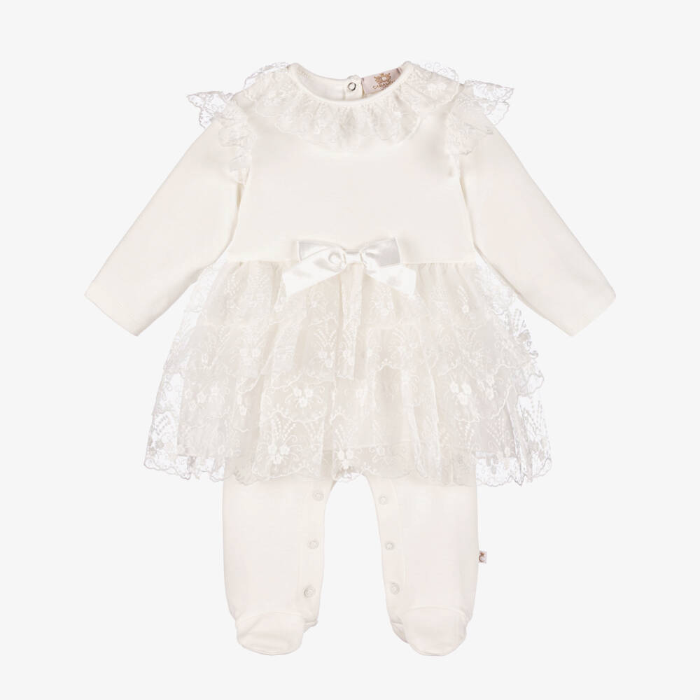 Caramelo Kids-لباس أطفال عاجي للبنات مزين بالتول | Childrensalon Outlet