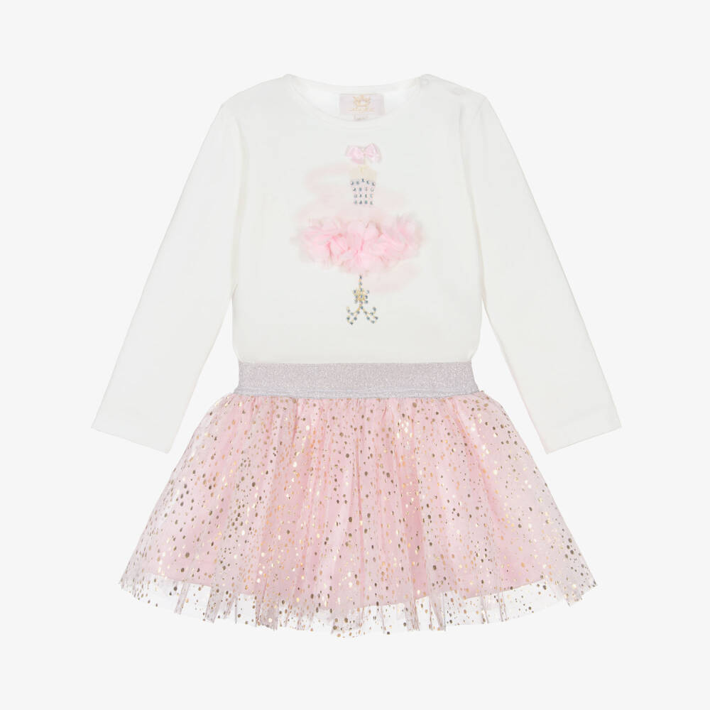 Caramelo Kids-Baby Girls Ivory & Pink Skirt Set with Gold Foil Dots | Childrensalon Outlet