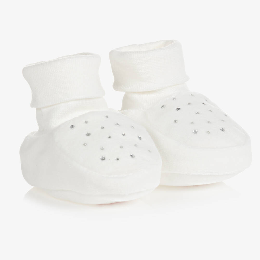 Caramelo Kids - Baby Girls Ivory Velour Booties | Childrensalon