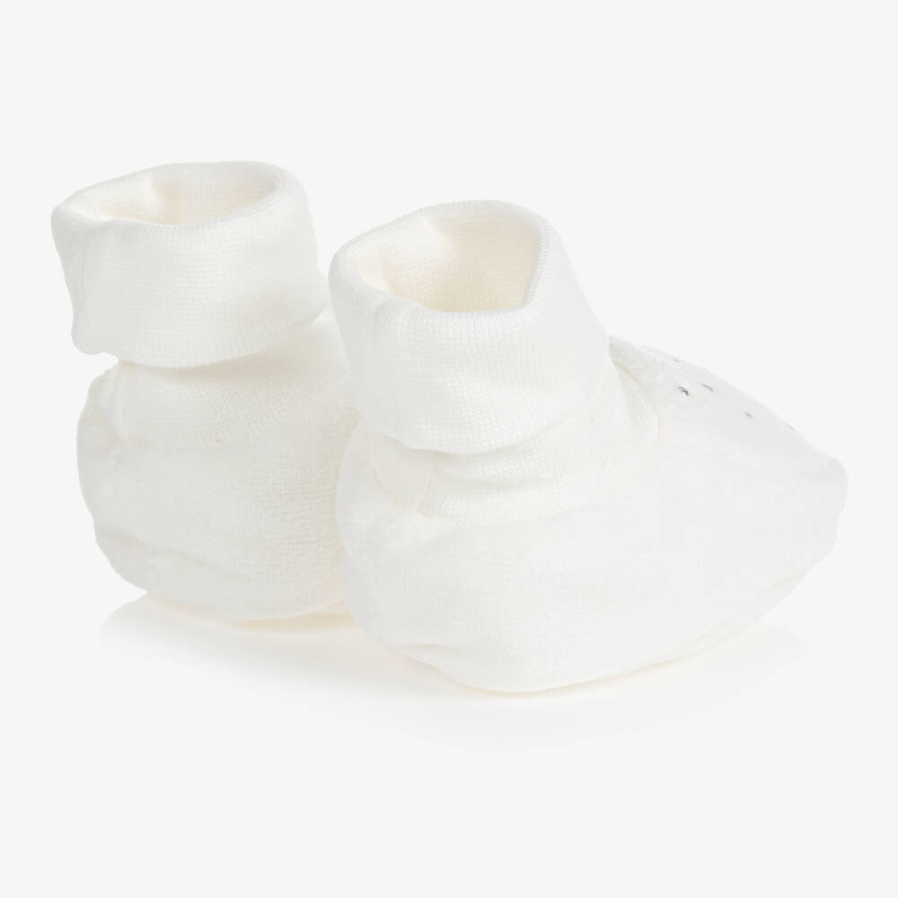 Caramelo Kids-Baby Girls Ivory Velour Booties | Childrensalon Outlet
