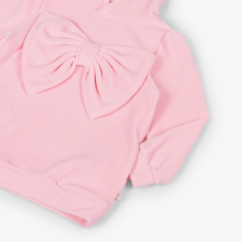 Caramelo Kids-Мягкий розовый велюровый костюм с бантом для девочек | Childrensalon Outlet