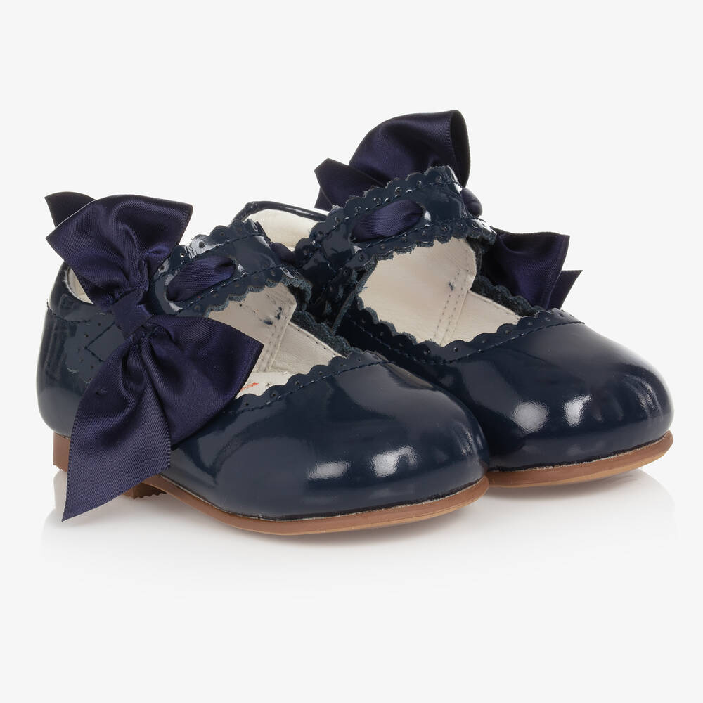 Caramelo Kids - Baby Girls Navy Blue Faux Leather Bar Shoes | Childrensalon