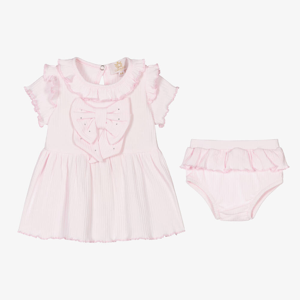 Caramelo Kids-Baby Girls Pink Cotton Bows Dress Set | Childrensalon Outlet