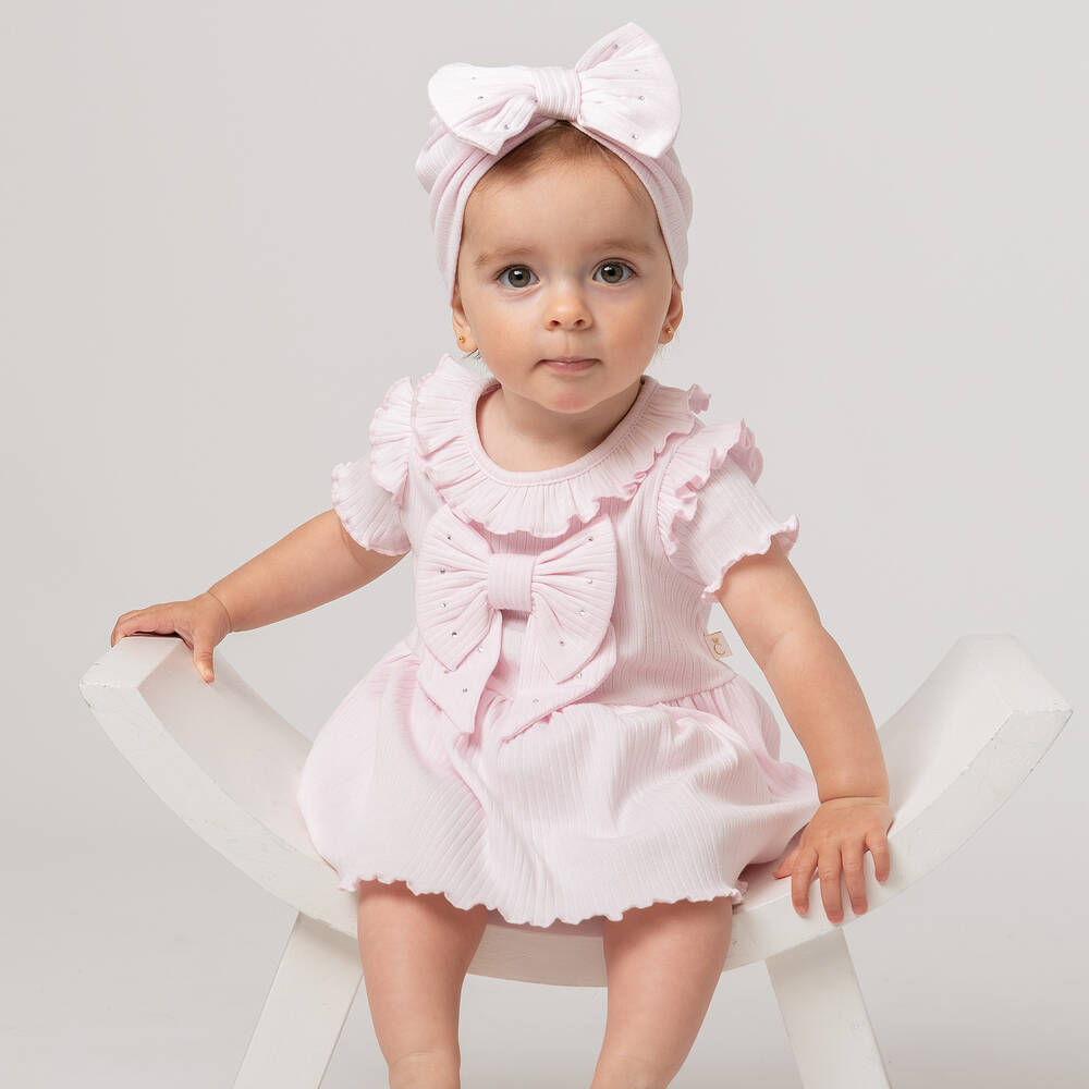 Caramelo Kids-Baby Girls Pink Cotton Bows Dress Set | Childrensalon Outlet