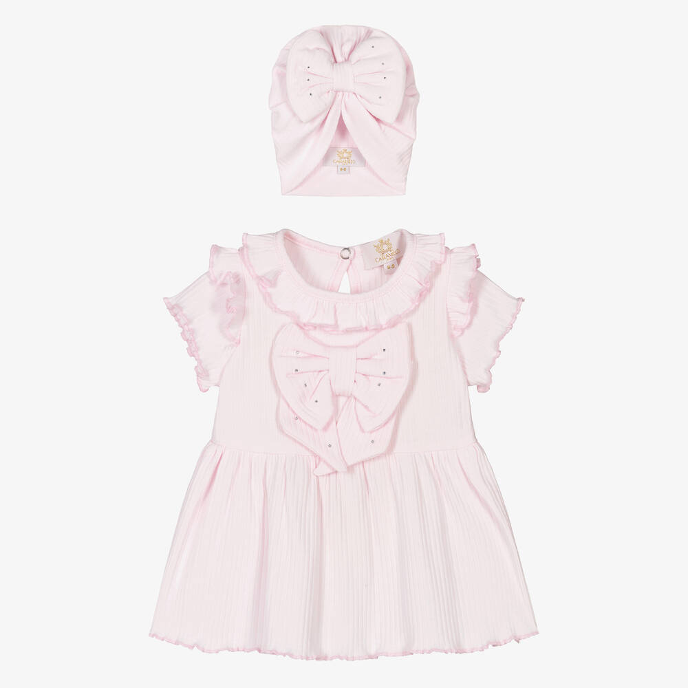 Caramelo Kids-Baby Girls Pink Cotton Bows Dress Set | Childrensalon Outlet