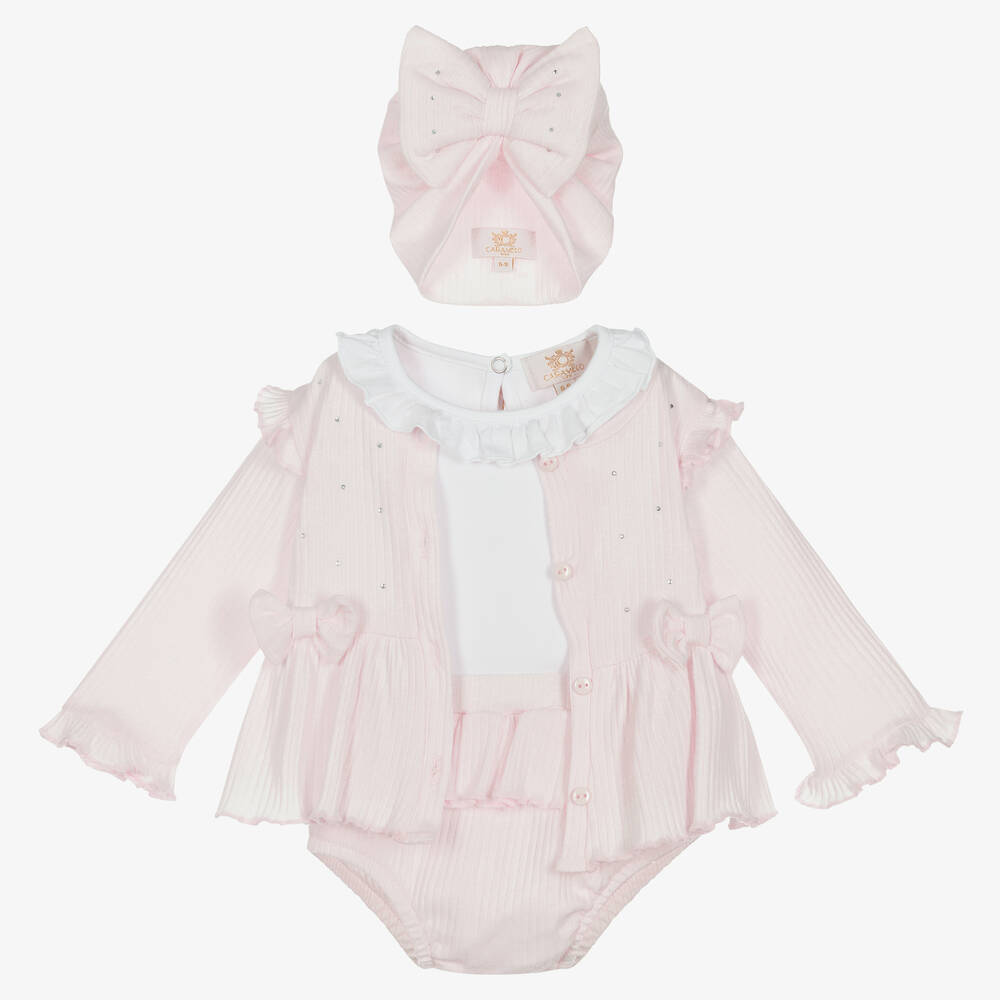 Caramelo Kids-Baby Girls Pink Cotton Bows Outfit | Childrensalon Outlet