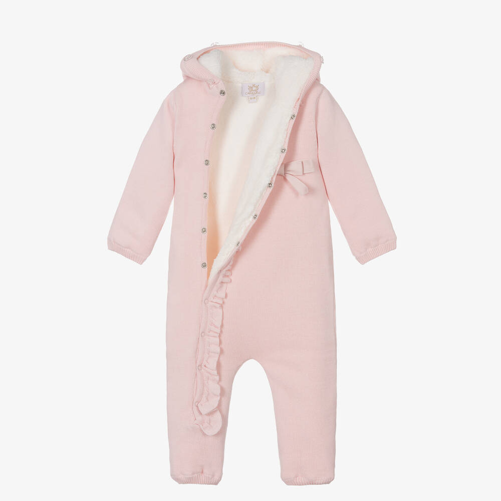 Caramelo Kids-Baby Girls Pink Cotton Knit Pramsuit | Childrensalon Outlet