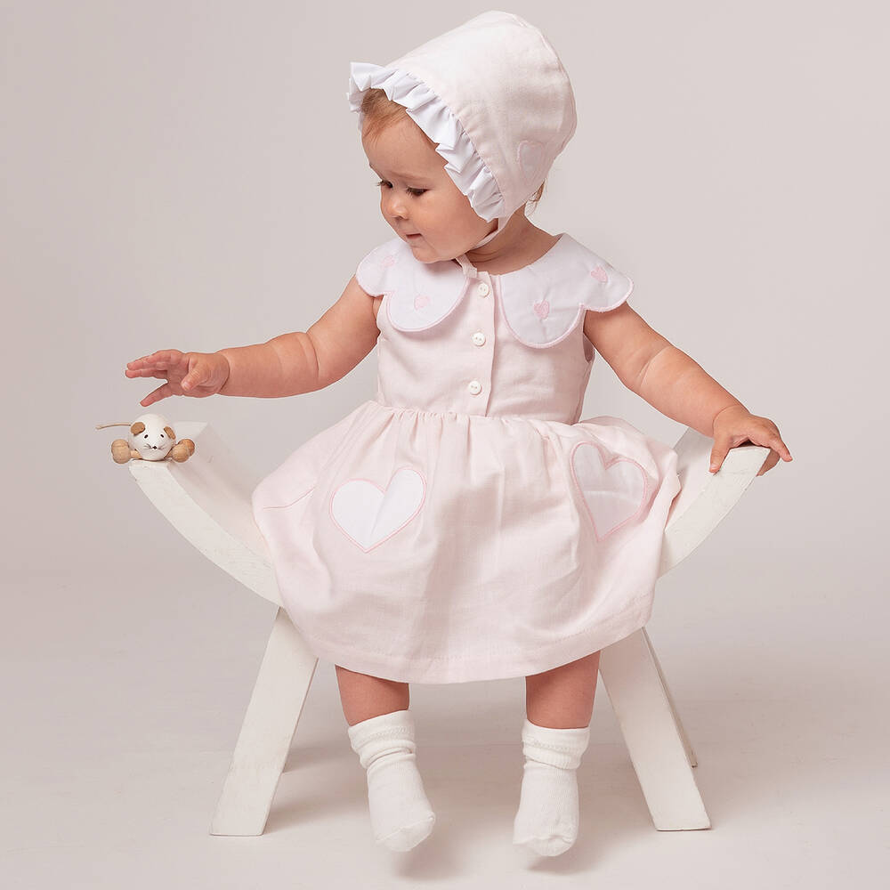 Caramelo Kids-Baby Girls Pink Cotton & Linen Dress Set | Childrensalon Outlet