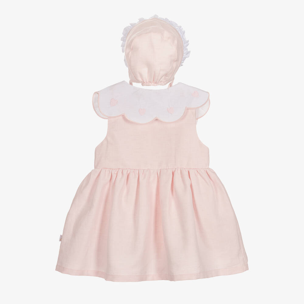 Caramelo Kids-Baby Girls Pink Cotton & Linen Dress Set | Childrensalon Outlet