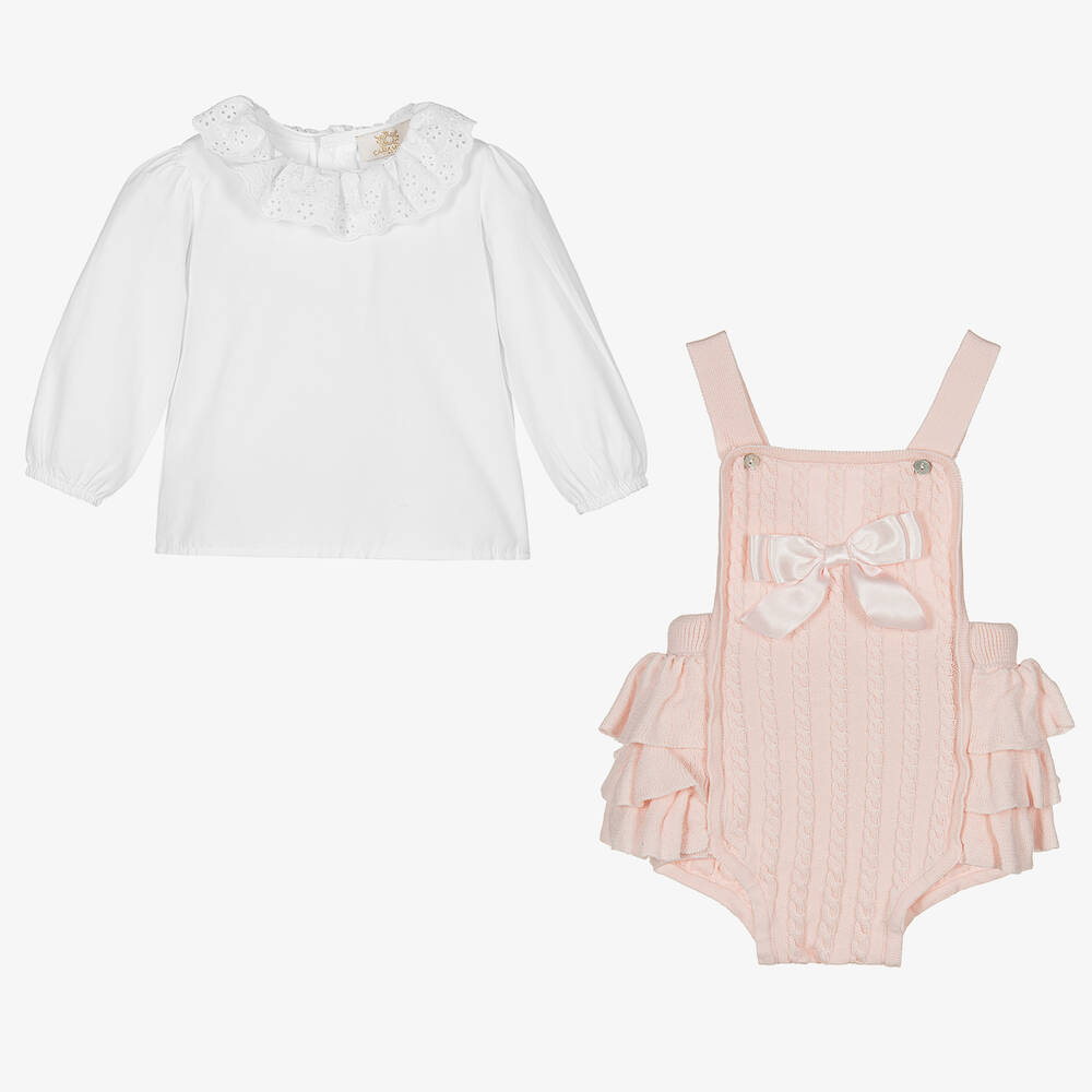 Caramelo Kids-Baby Girls Pink Dungaree Set | Childrensalon Outlet