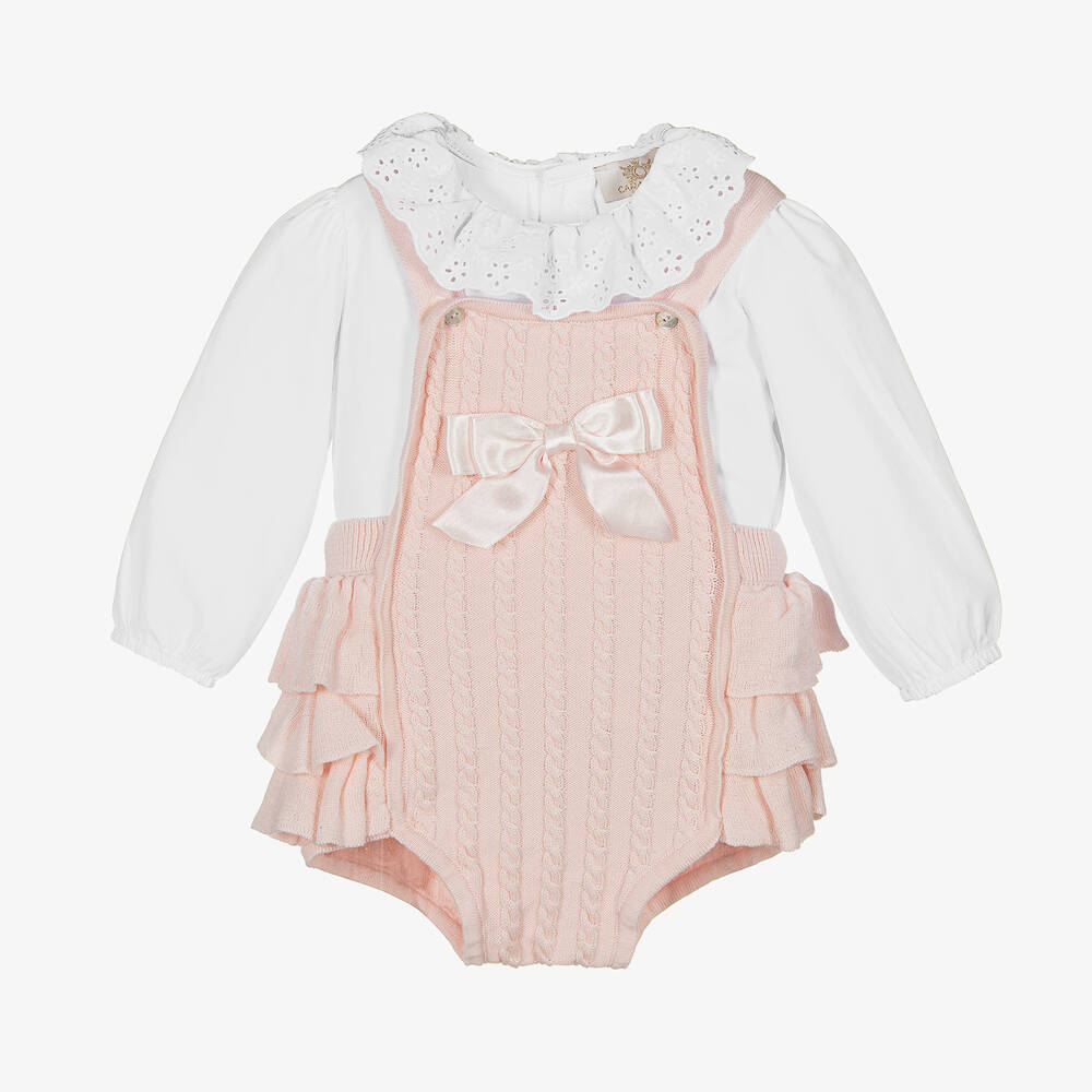 Caramelo Kids - Baby Girls Pink Dungaree Set | Childrensalon