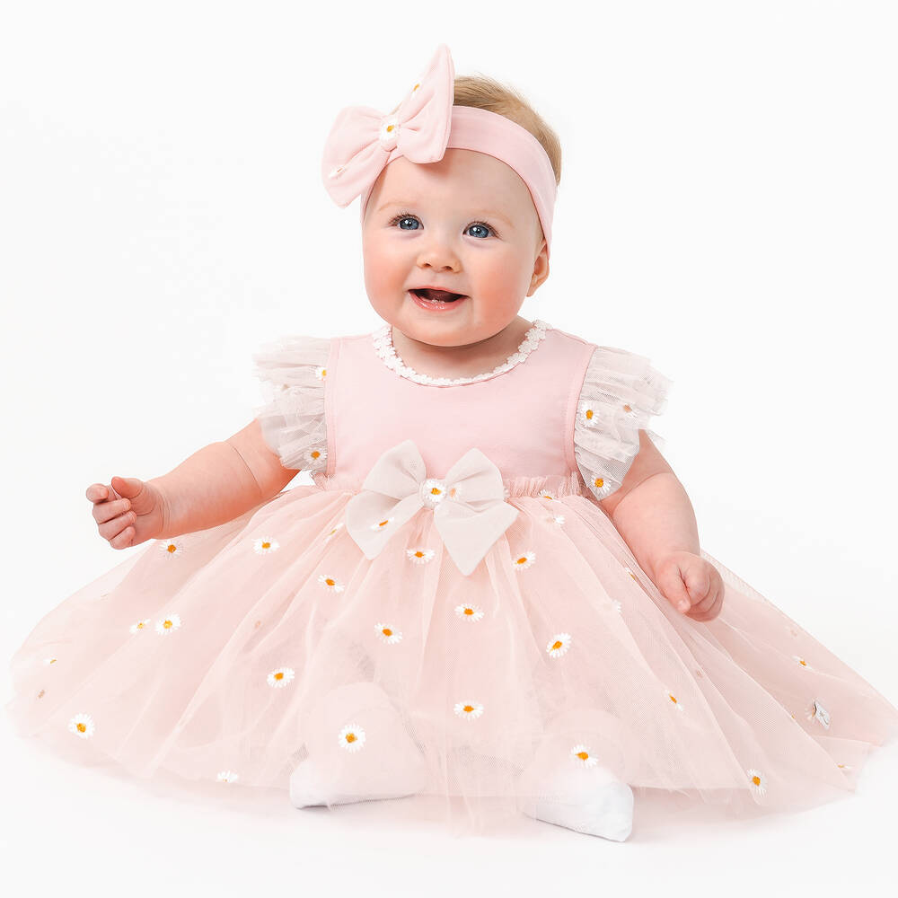 Caramelo Kids-Baby Girls Pink Embroidered Tulle Dress Set | Childrensalon Outlet