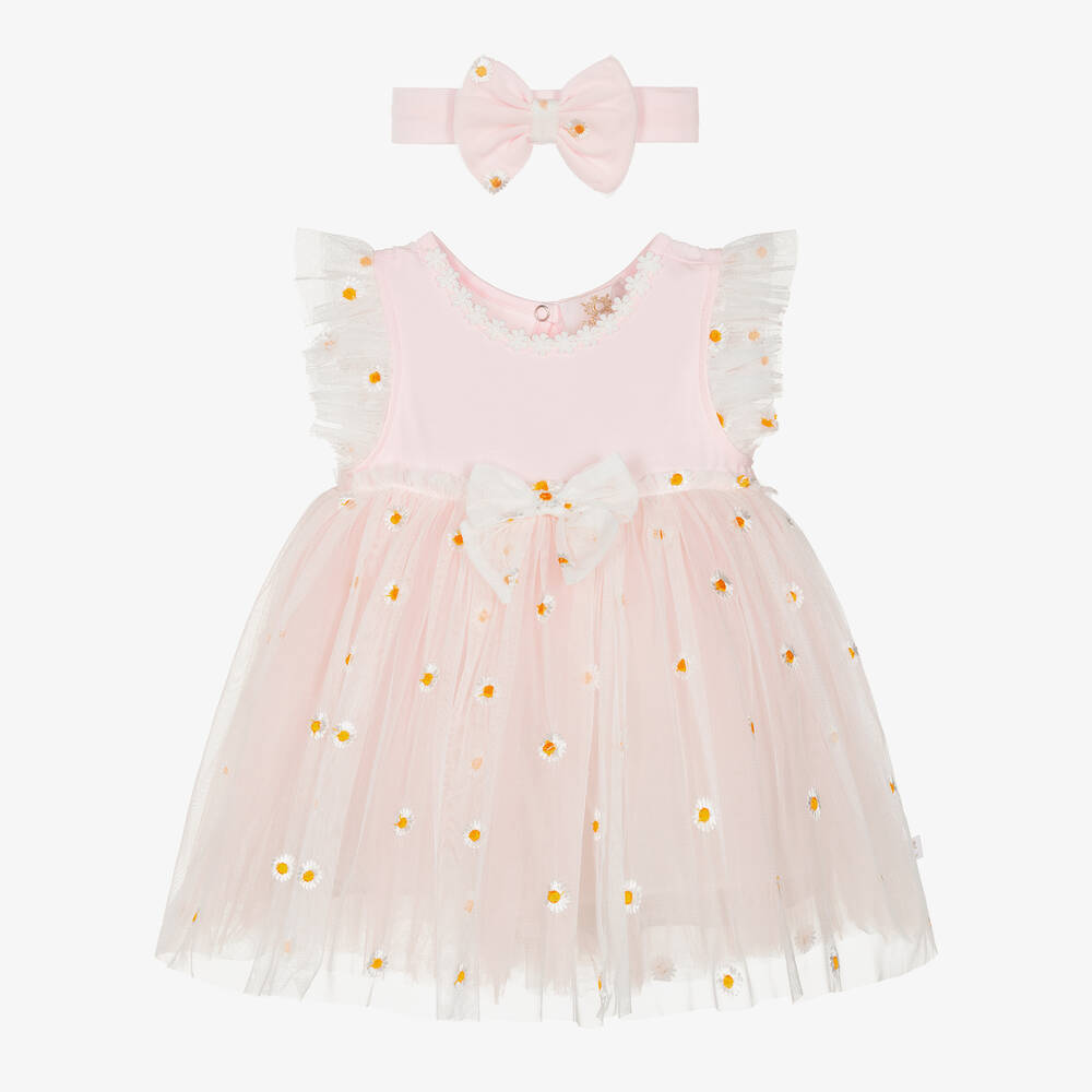 Caramelo Kids-Baby Girls Pink Embroidered Tulle Dress Set | Childrensalon Outlet