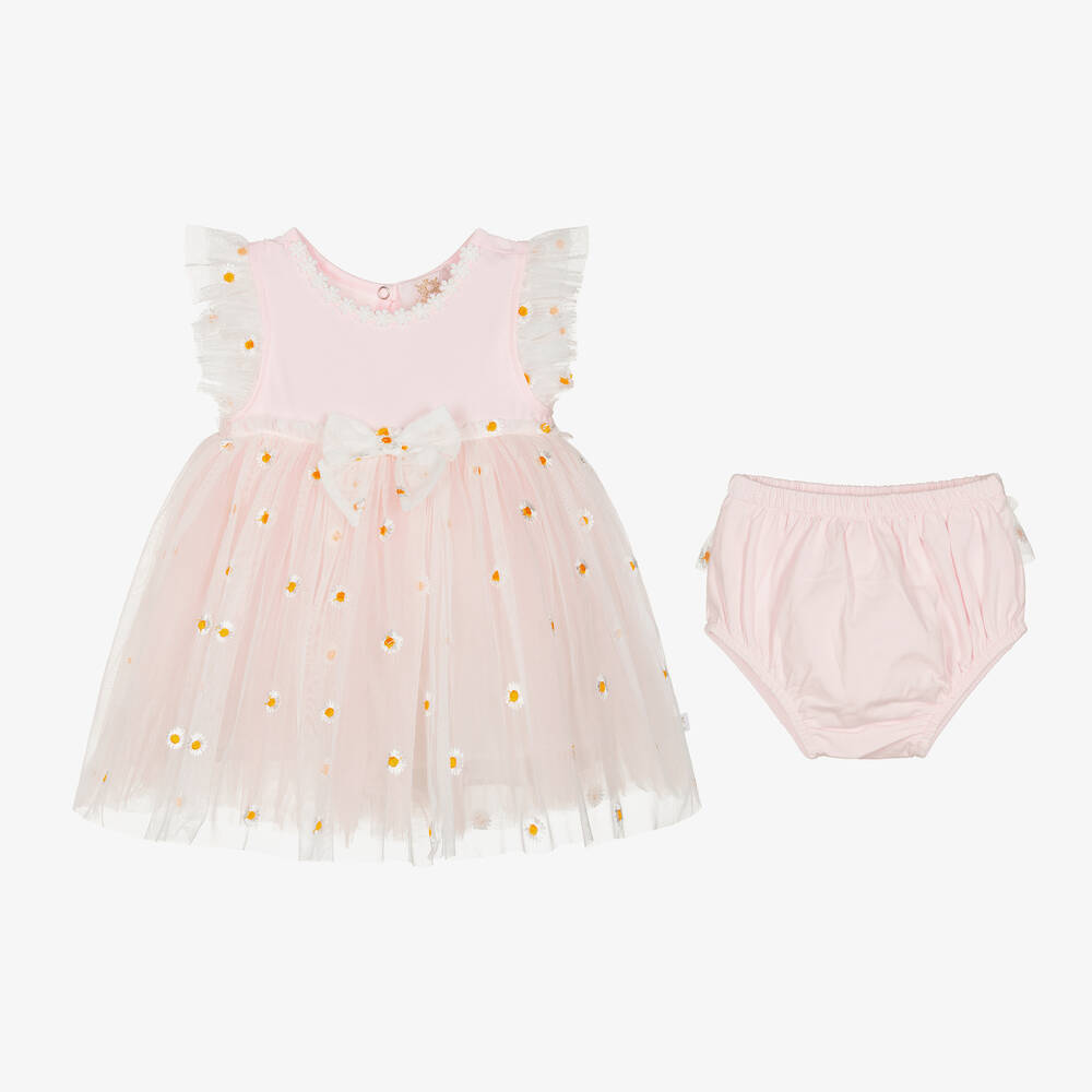 Caramelo Kids-Baby Girls Pink Embroidered Tulle Dress Set | Childrensalon Outlet