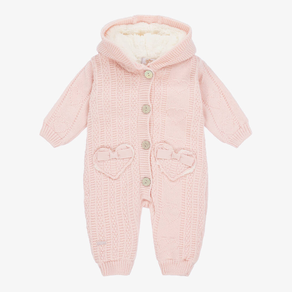 Caramelo Kids - Baby Girls Pink Knitted Pramsuit | Childrensalon