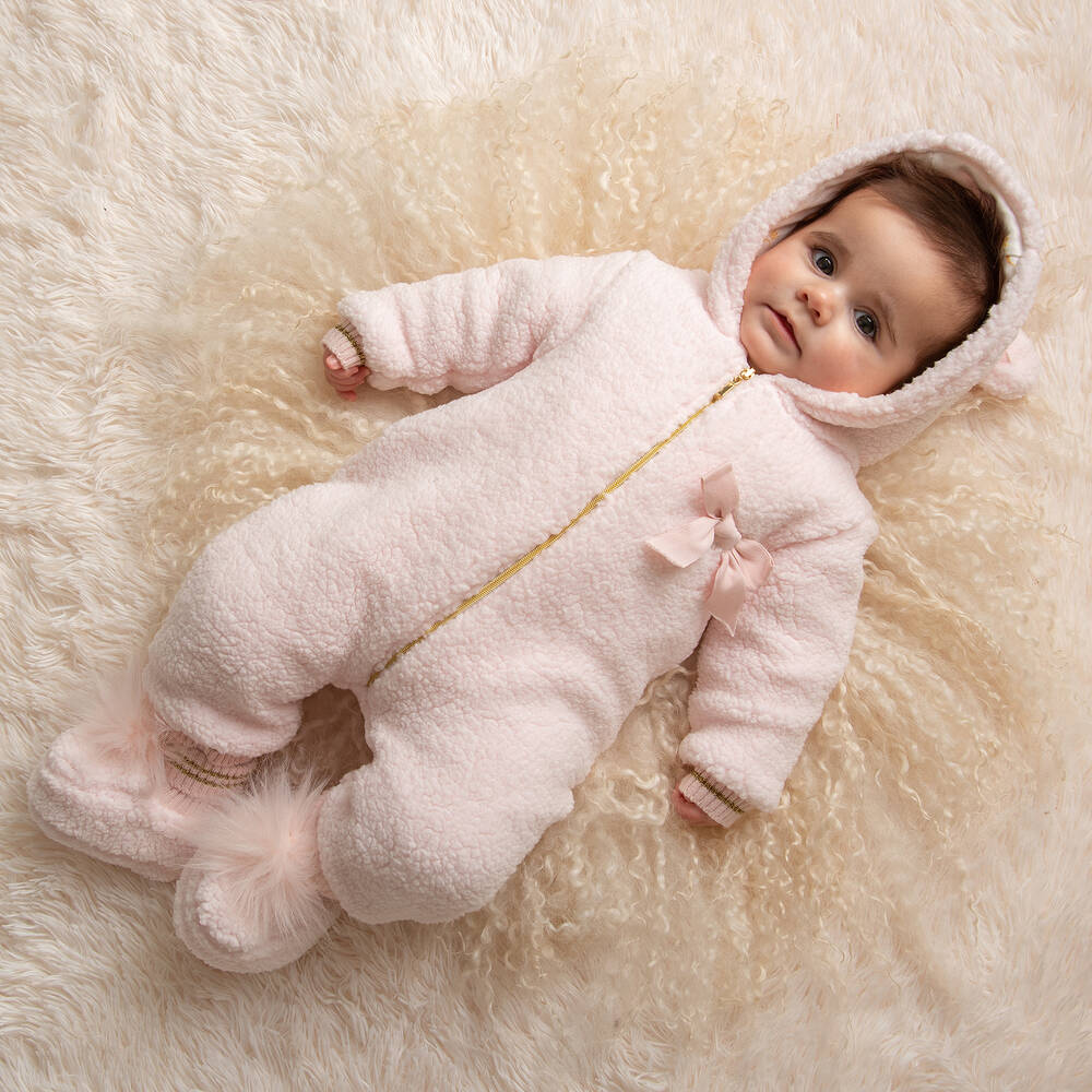 Caramelo Kids Baby Girls Pink Teddy Fleece Pramsuit