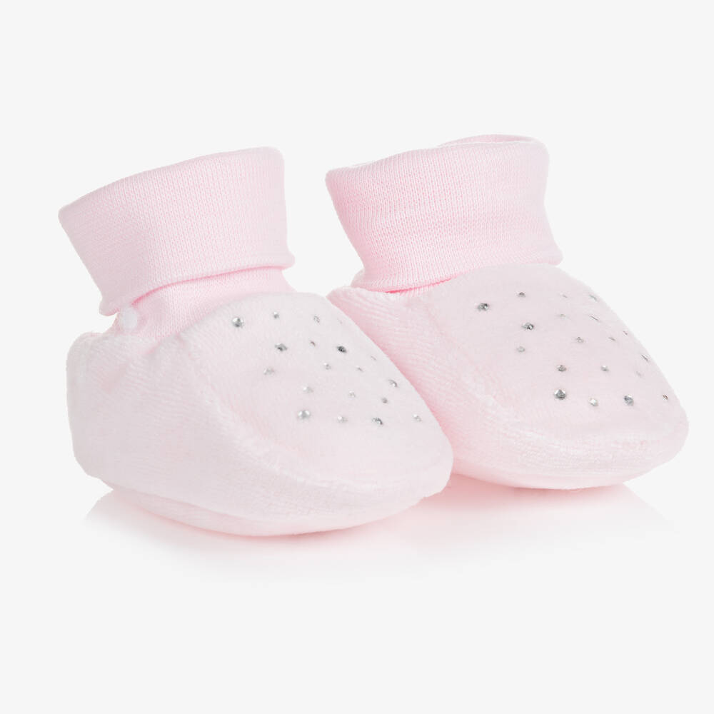 Caramelo Kids - Baby Girls Pink Velour Booties | Childrensalon