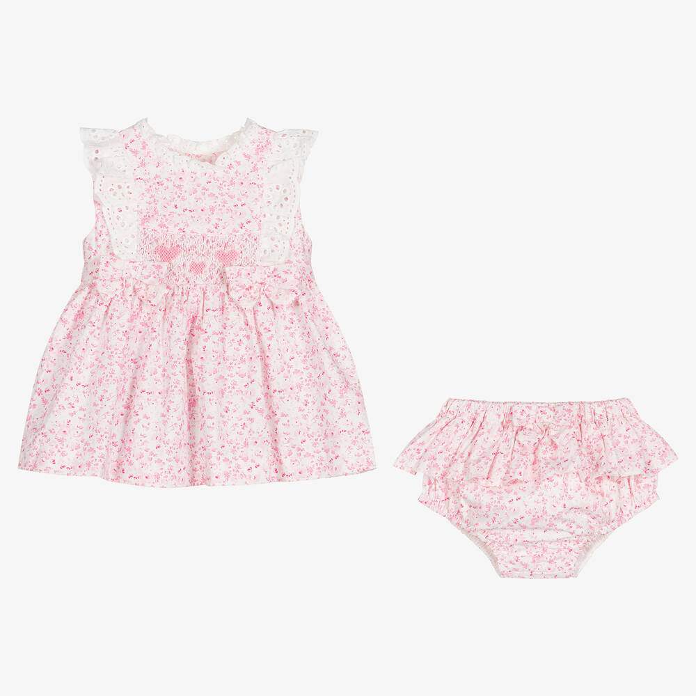 Caramelo Kids-Baby Girls Pink & White Floral Dress | Childrensalon Outlet