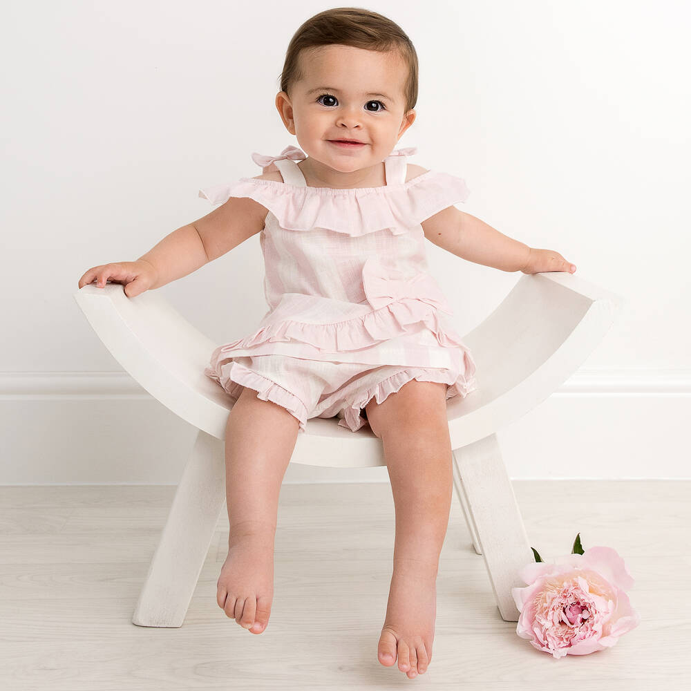 Caramelo Kids-Baby Girls Pink & White Stripe Short Set | Childrensalon Outlet
