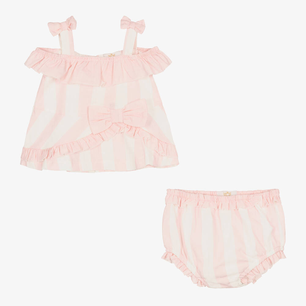 Caramelo Kids-Baby Girls Pink & White Stripe Short Set | Childrensalon Outlet