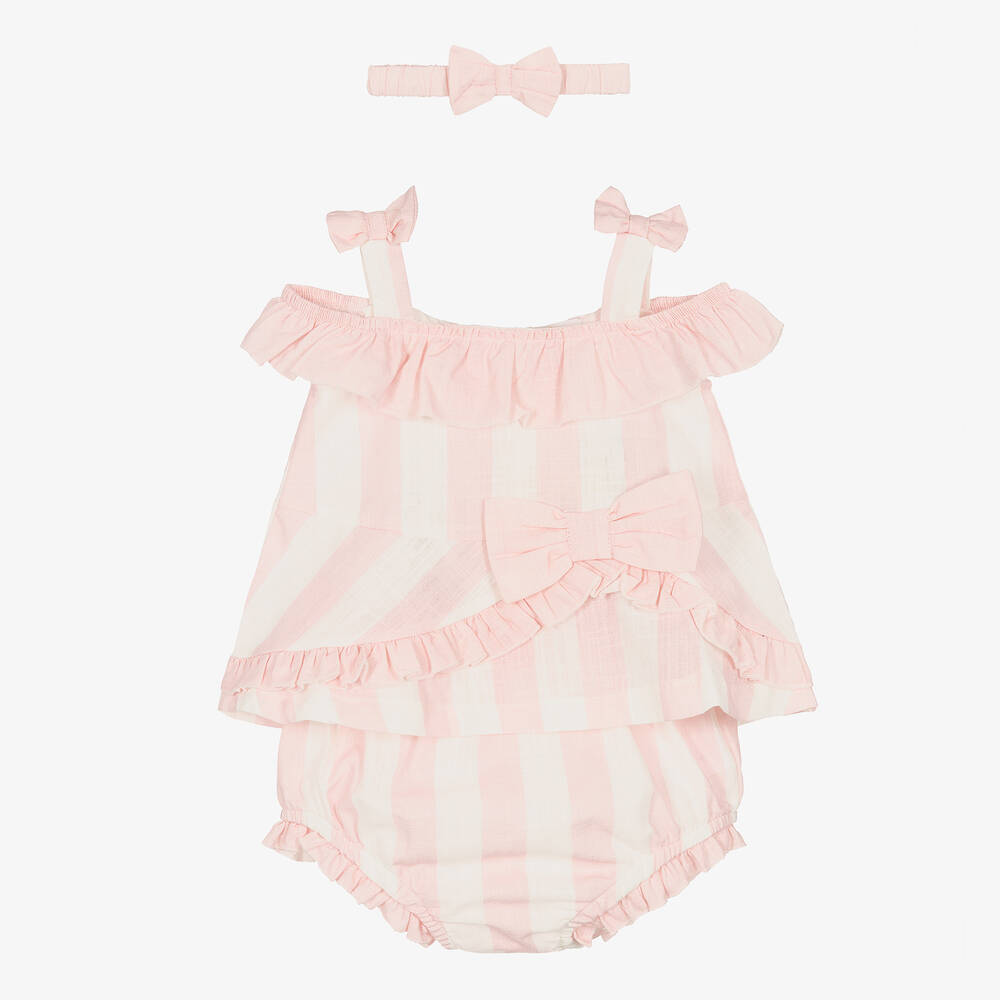 Caramelo Kids - Baby Girls Pink & White Stripe Short Set | Childrensalon