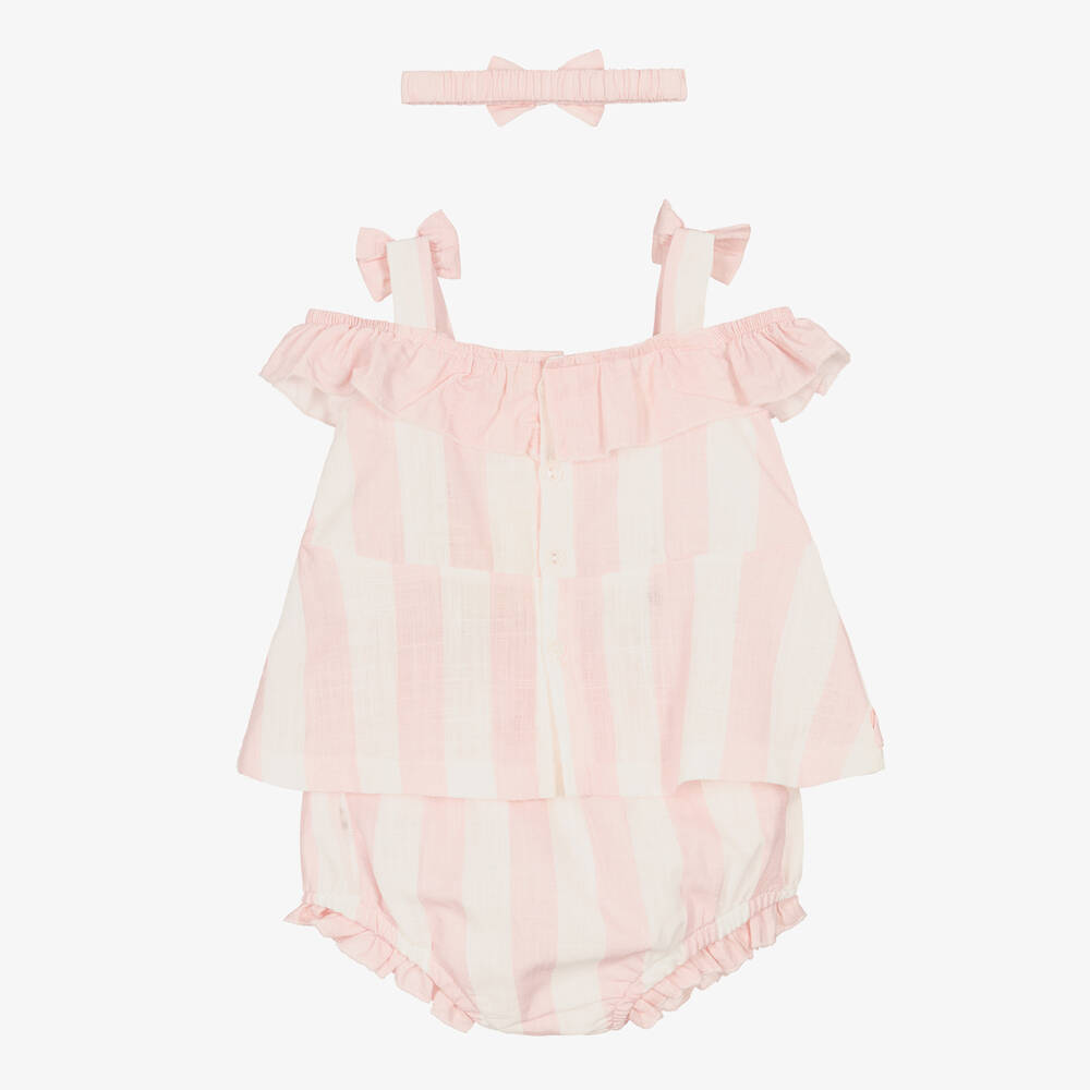Caramelo Kids-Baby Girls Pink & White Stripe Short Set | Childrensalon Outlet