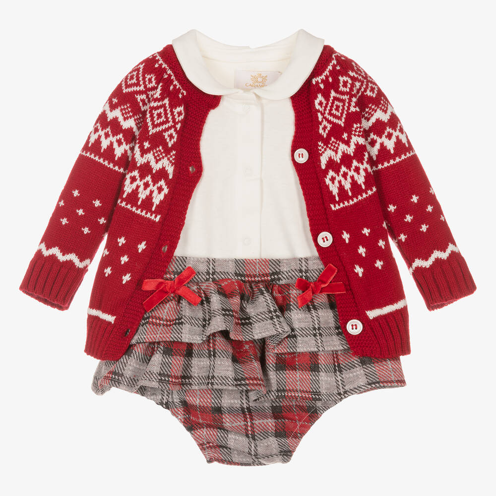 Caramelo Kids - Baby Girls Red & Grey Shorts Set | Childrensalon