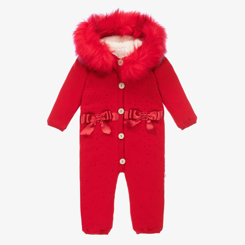Caramelo Kids-Baby Girls Red Knit Pramsuit | Childrensalon Outlet