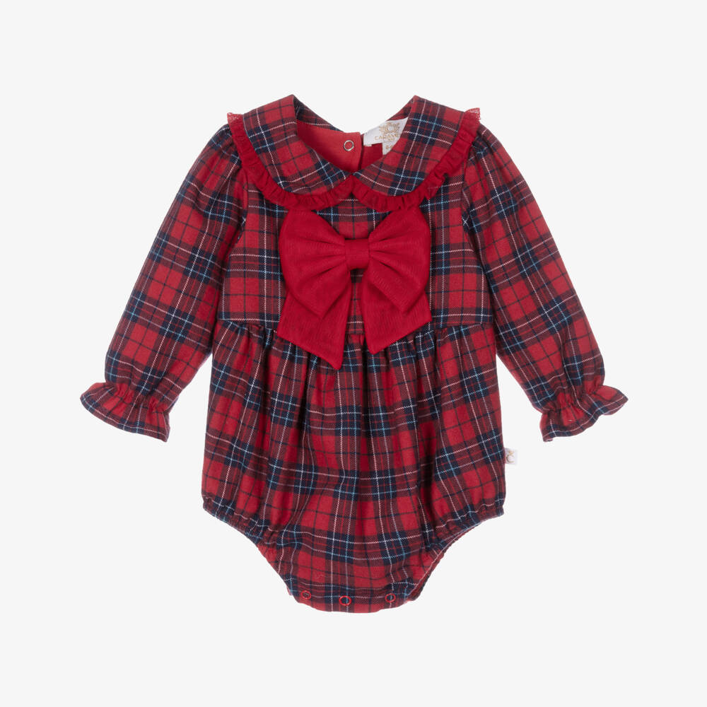 Caramelo Kids-Baby Girls Red Tartan Bow Cotton Shortie | Childrensalon Outlet