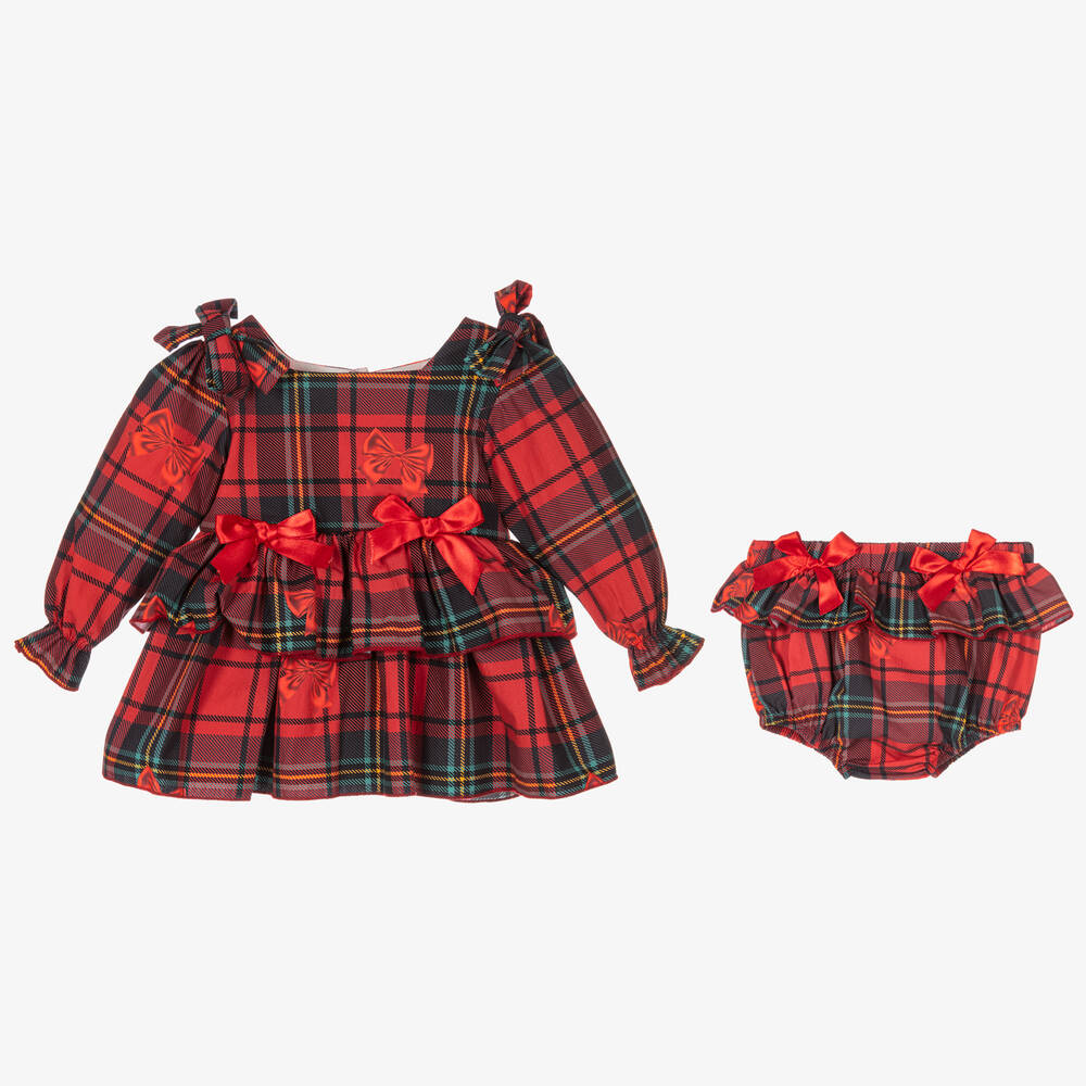 Caramelo Kids-Baby Girls Red Tartan Dress Set  | Childrensalon Outlet