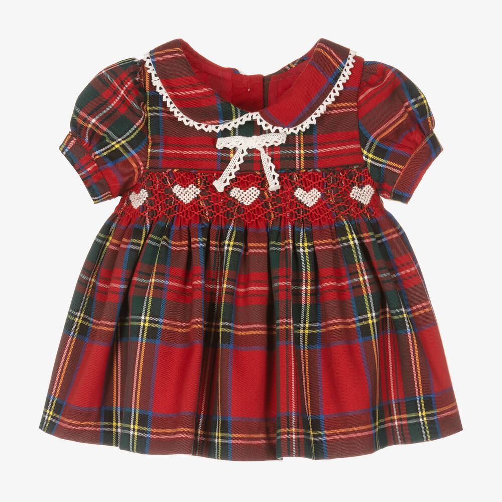 Caramelo Kids - Gesmoktes Kleid mit rotem Schottenkaromuster für weibliche Babys | Childrensalon