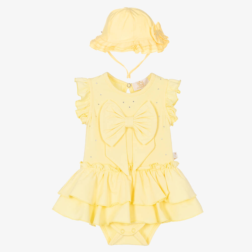 Caramelo Kids - طقم فستان قطن جيرسي لون أصفر للمولودات | Childrensalon