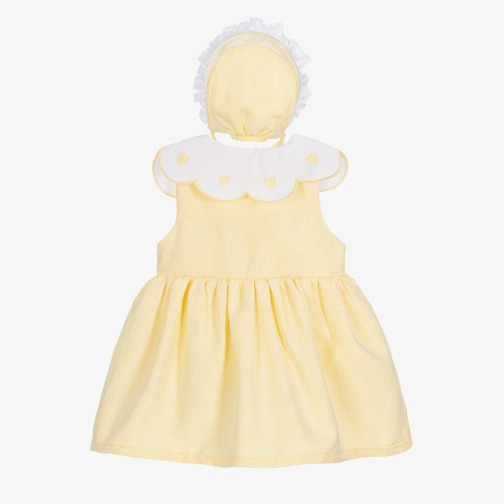 Caramelo Kids-Baby Girls Yellow Cotton & Linen Dress Set | Childrensalon Outlet