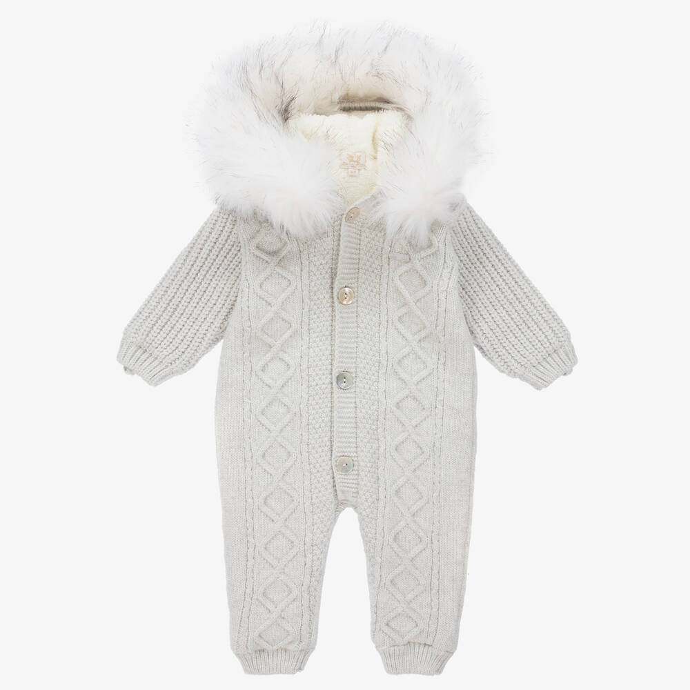 Caramelo Kids - Baby Grey Knit Snowsuit  | Childrensalon