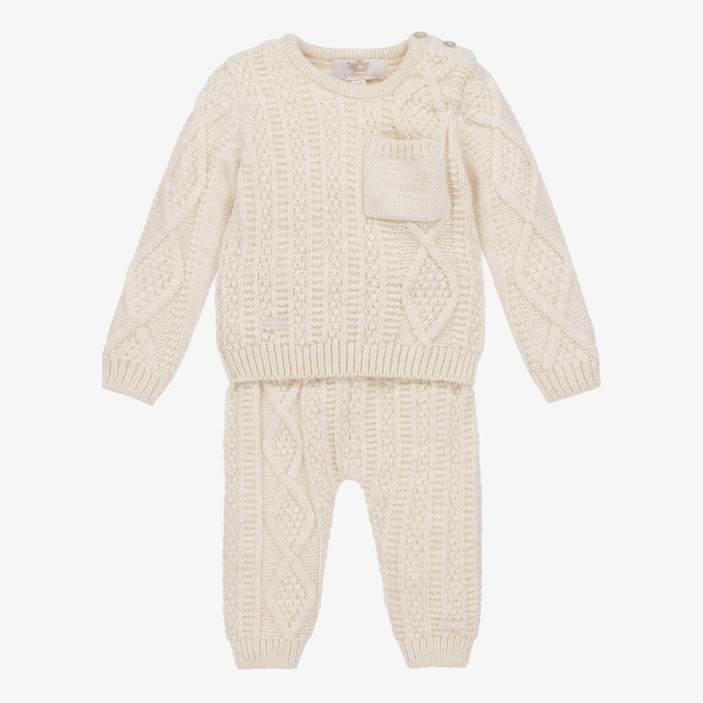 Caramelo Kids - Beiges Hosen-Set mit Zopfmuster | Childrensalon