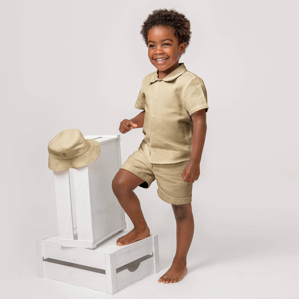 Caramelo Kids-طقم شورتات أولاد بلون بيج من مزيج الكتان | Childrensalon Outlet