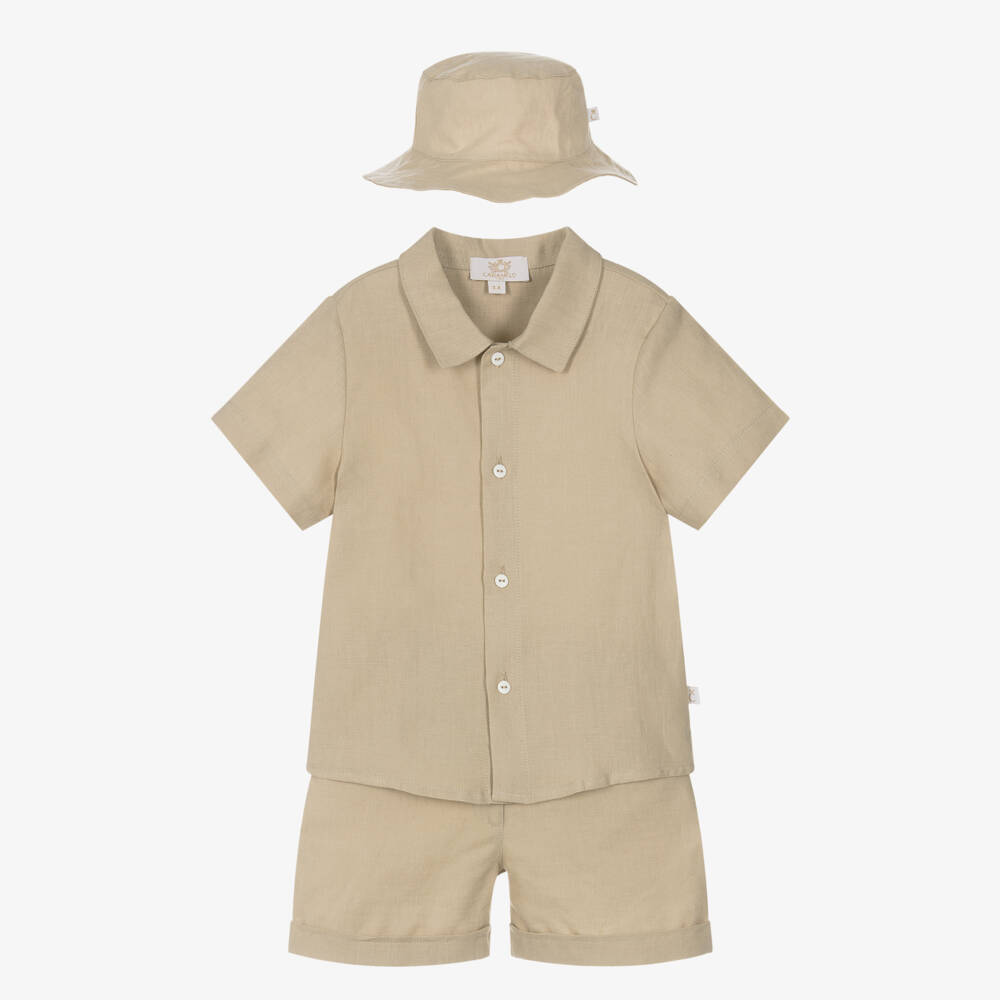 Caramelo Kids-طقم شورتات أولاد بلون بيج من مزيج الكتان | Childrensalon Outlet