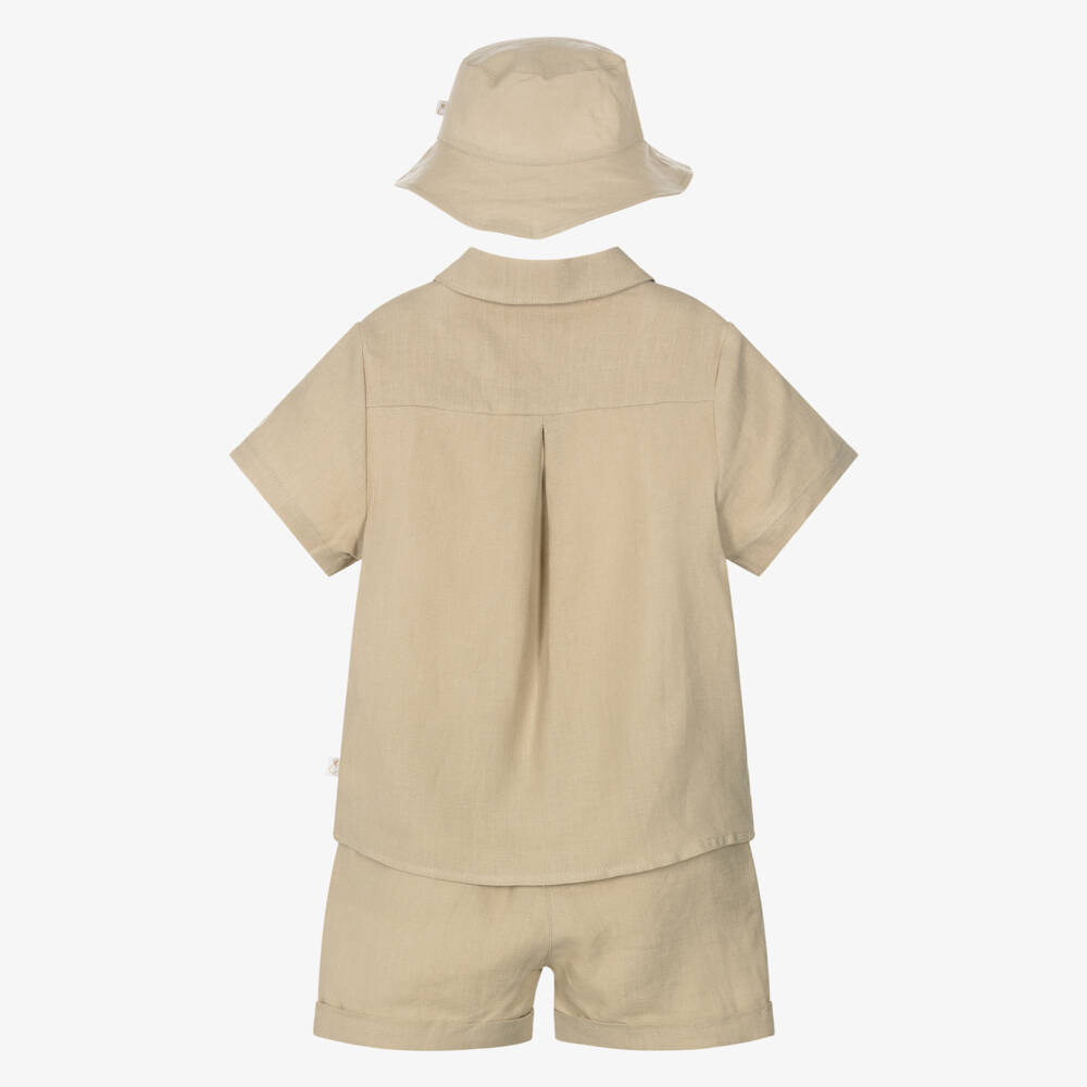 Caramelo Kids-طقم شورتات أولاد بلون بيج من مزيج الكتان | Childrensalon Outlet