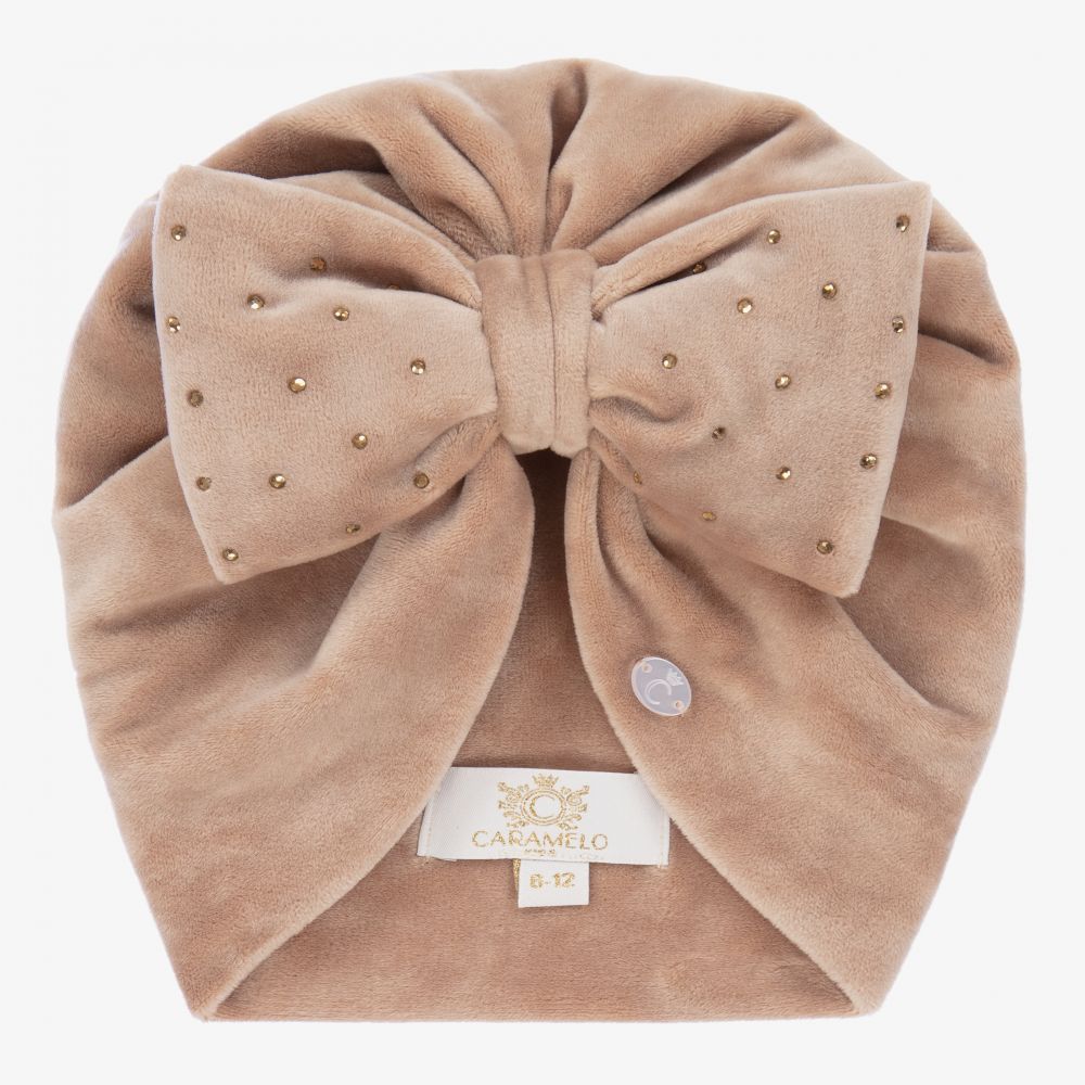 كاراميلو كيدز -قبعة توربان قطيفة لون بيج للبنات | Childrensalon Outlet