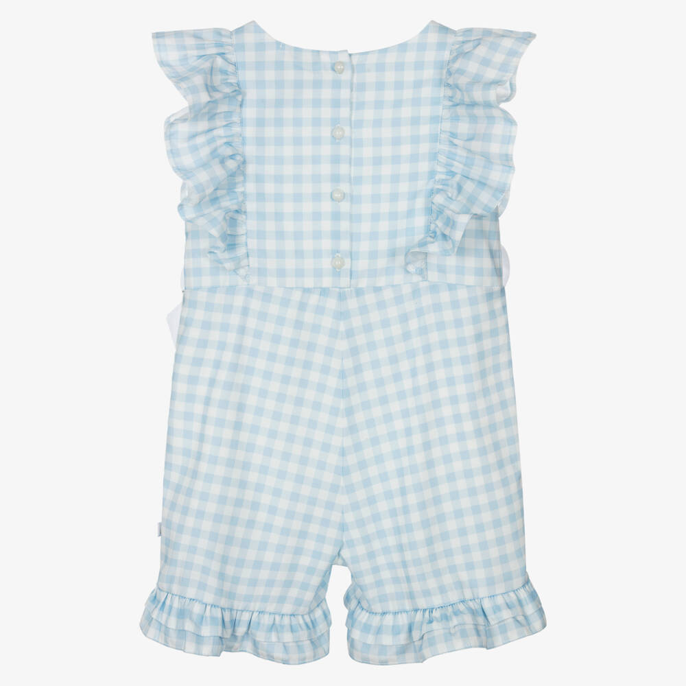 Caramelo Kids-Blue Checkered Cotton Romper for Girls | Childrensalon Outlet