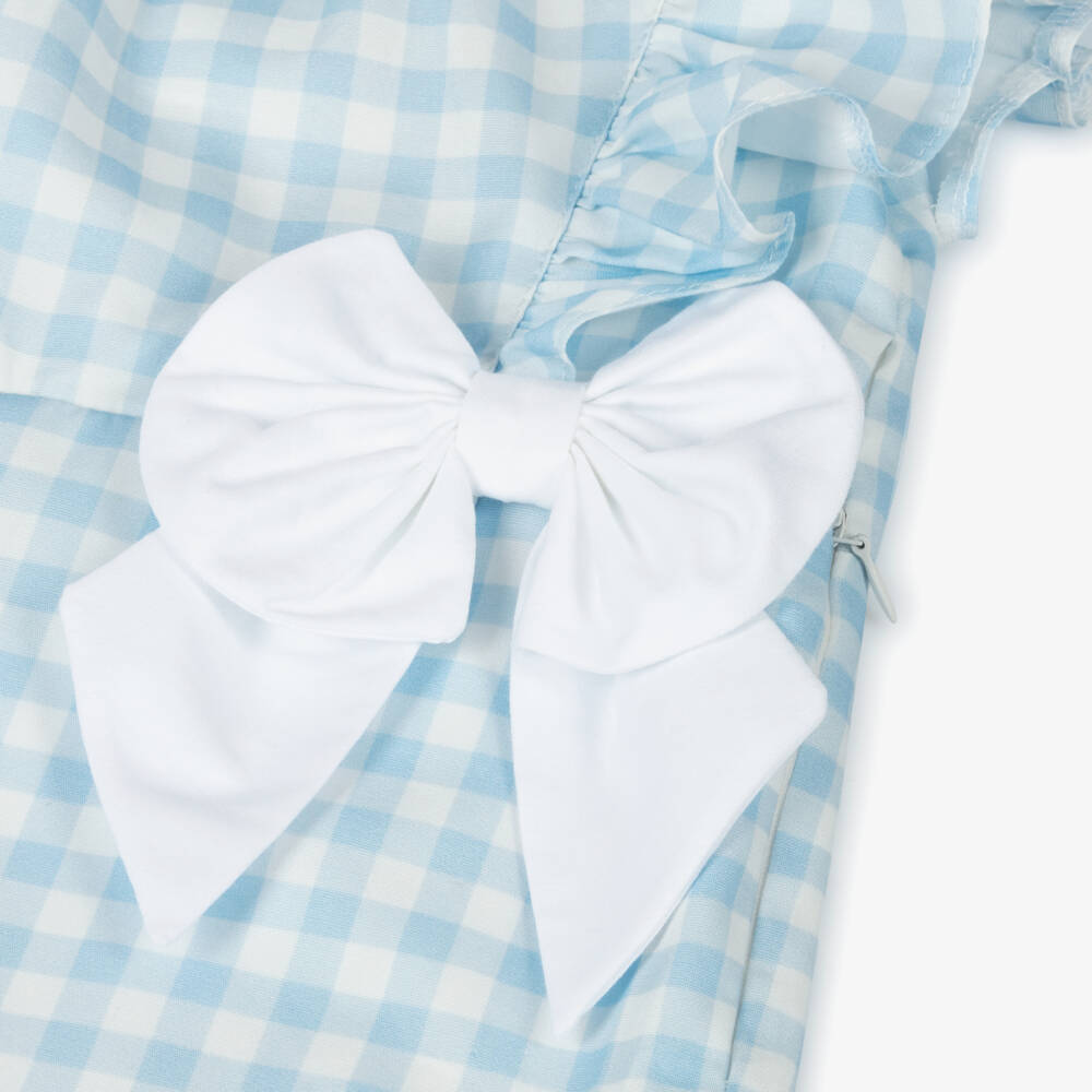 Caramelo Kids-Blue Checkered Cotton Romper for Girls | Childrensalon Outlet