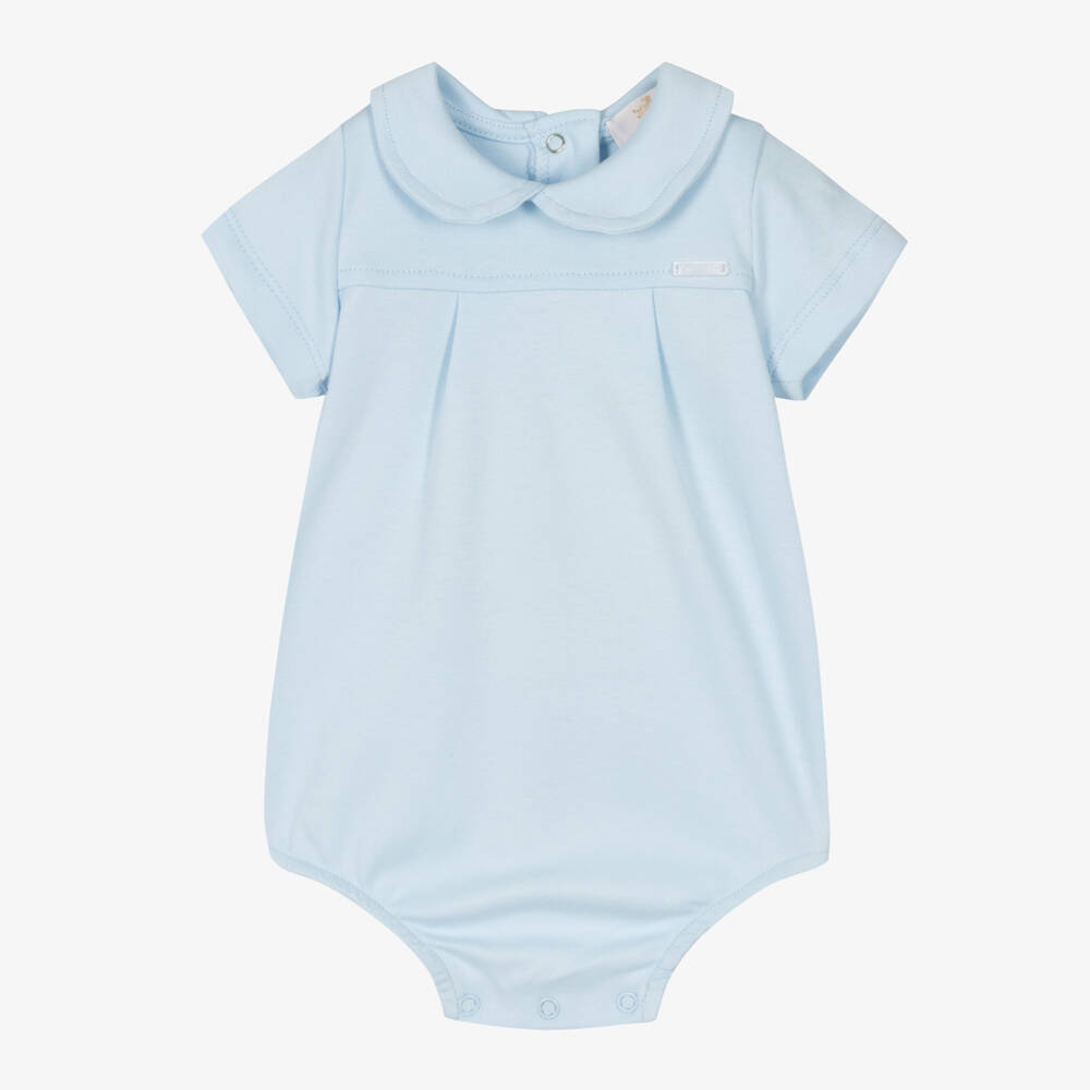 Caramelo Kids - Blue Cotton Jersey Baby Bodysuit | Childrensalon