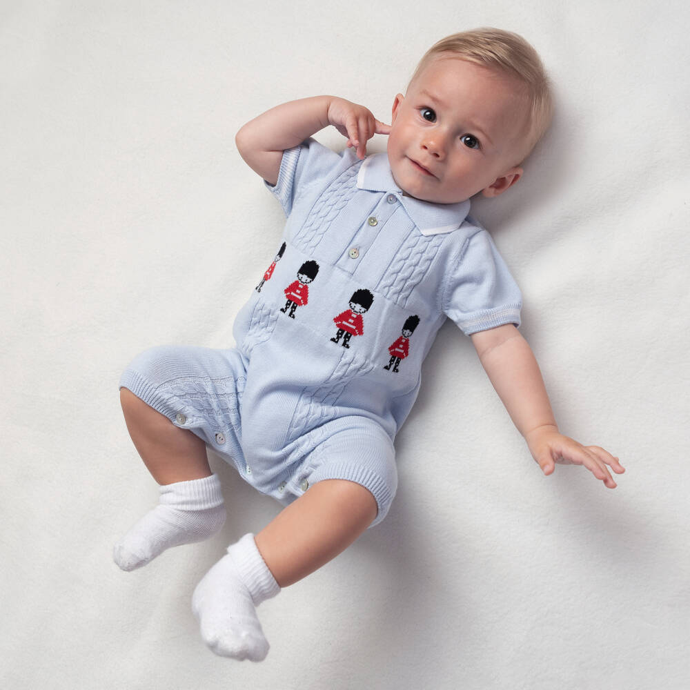 Caramelo Kids-Blue Cotton Knit Baby Shortie | Childrensalon Outlet
